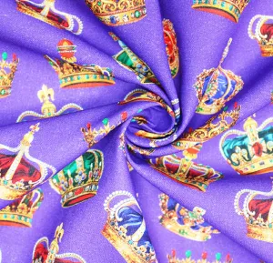 100% Cotton 58" Wide - Crowns - Purple - sold By Half Metre