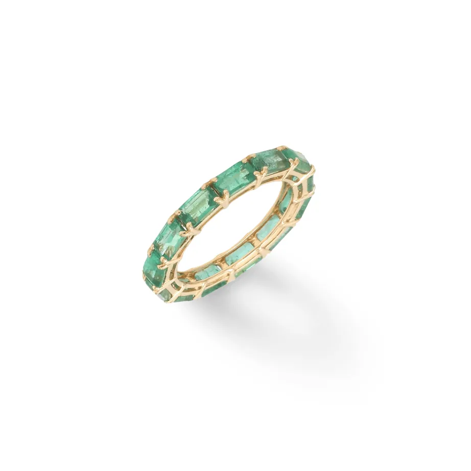 14K & 18K Gold East West Emerald Cut Emerald Eternity Ring
