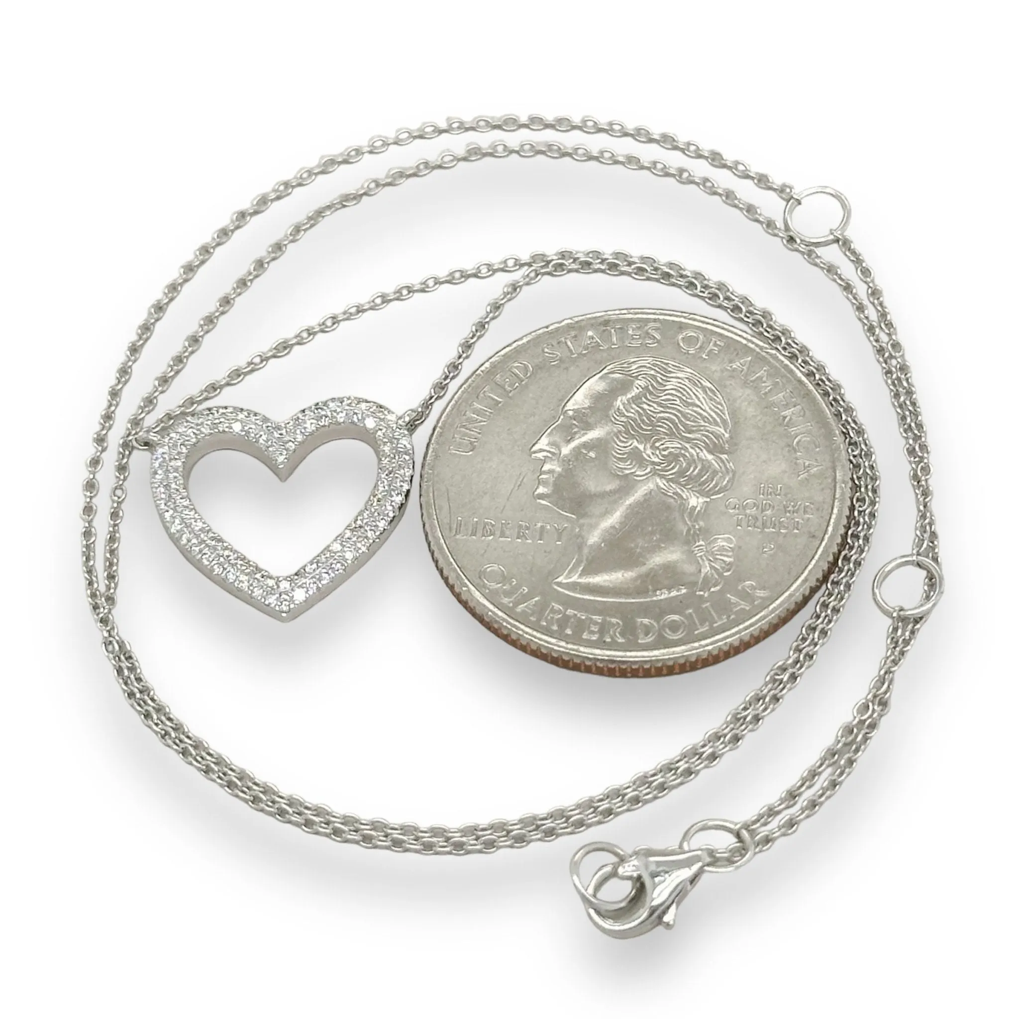 14K W Gold 0.30ctw Open Pave Diamond Heart Pendant