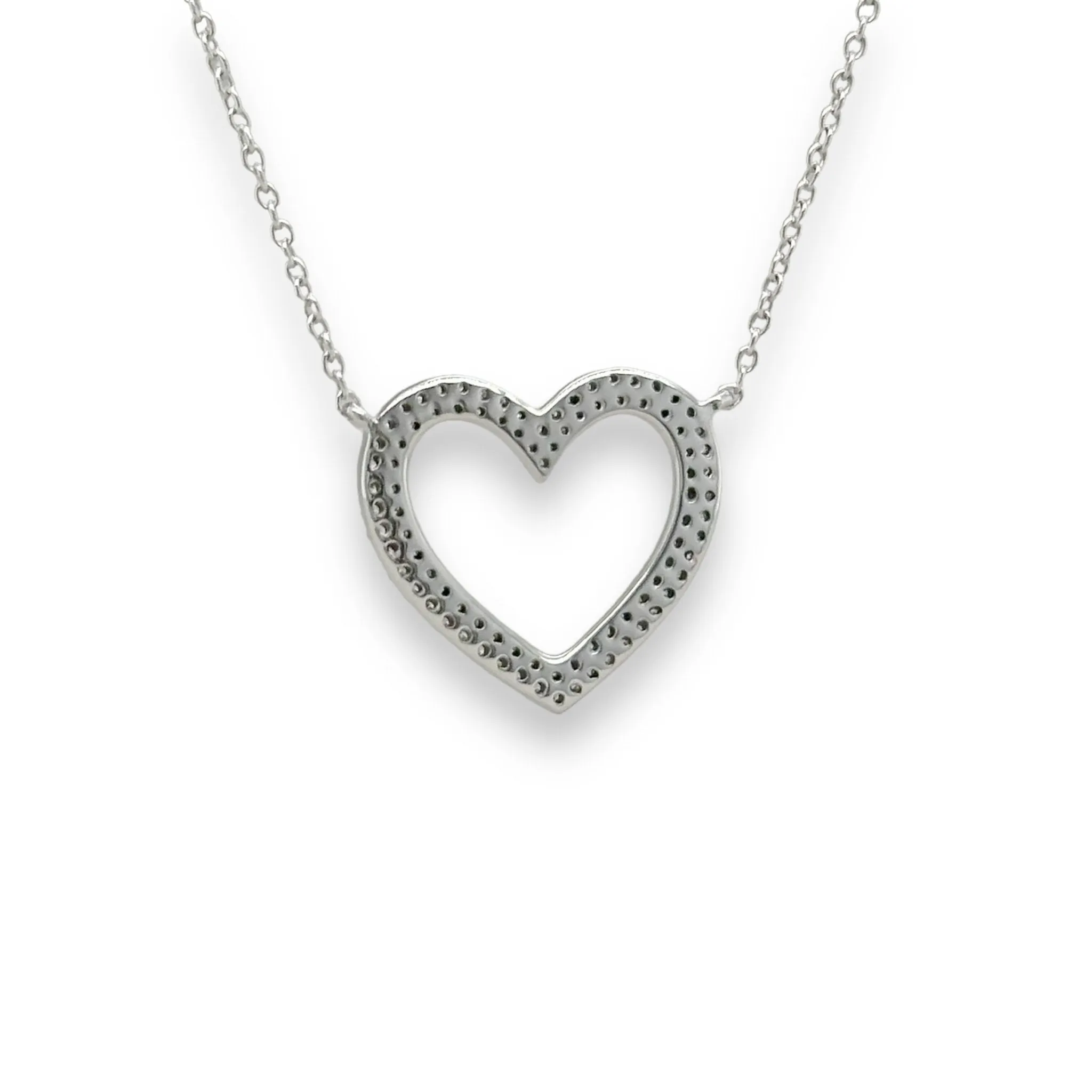 14K W Gold 0.30ctw Open Pave Diamond Heart Pendant