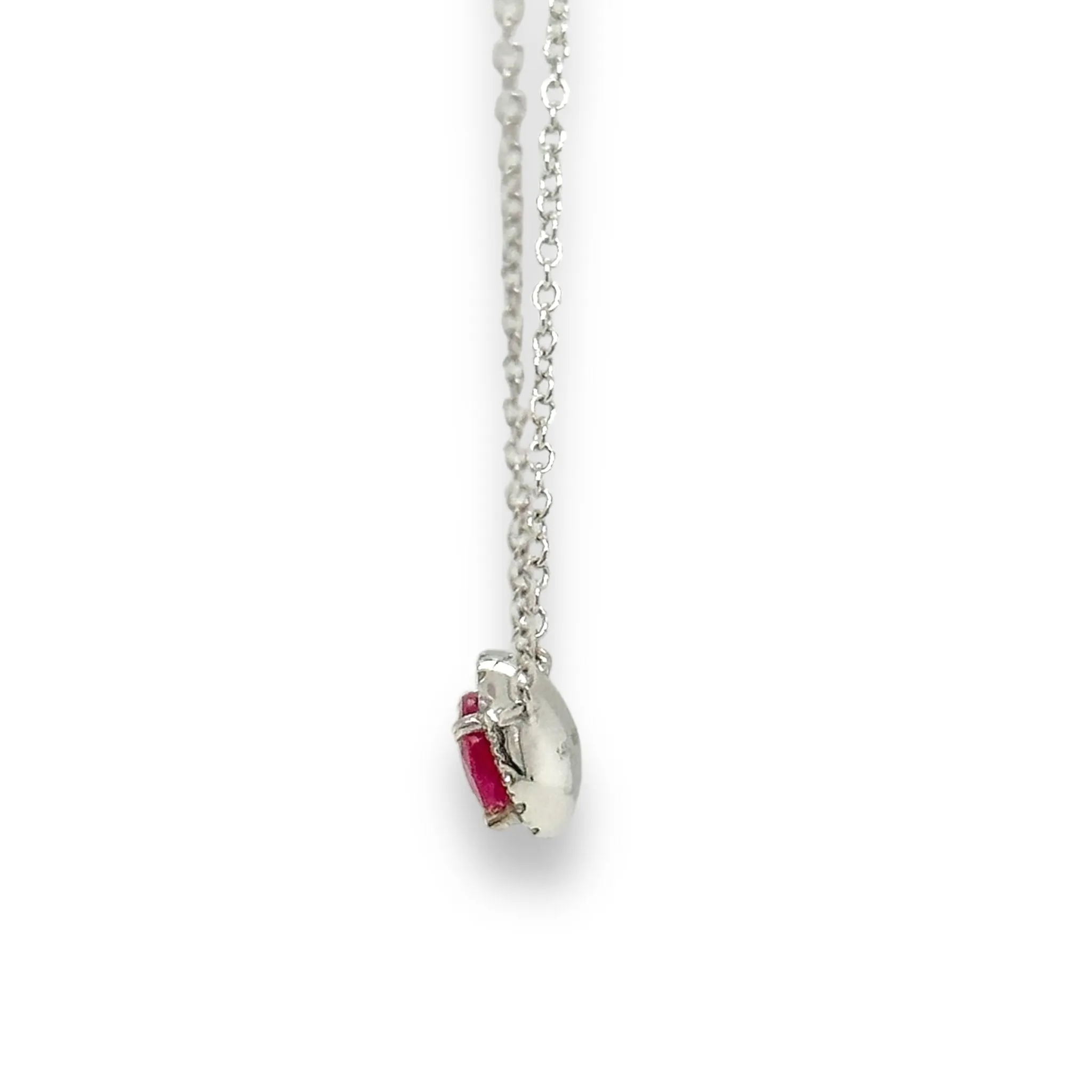 14K W Gold 0.70ct Ruby 0.10cttw H/SI2 Diamond Halo Pendant