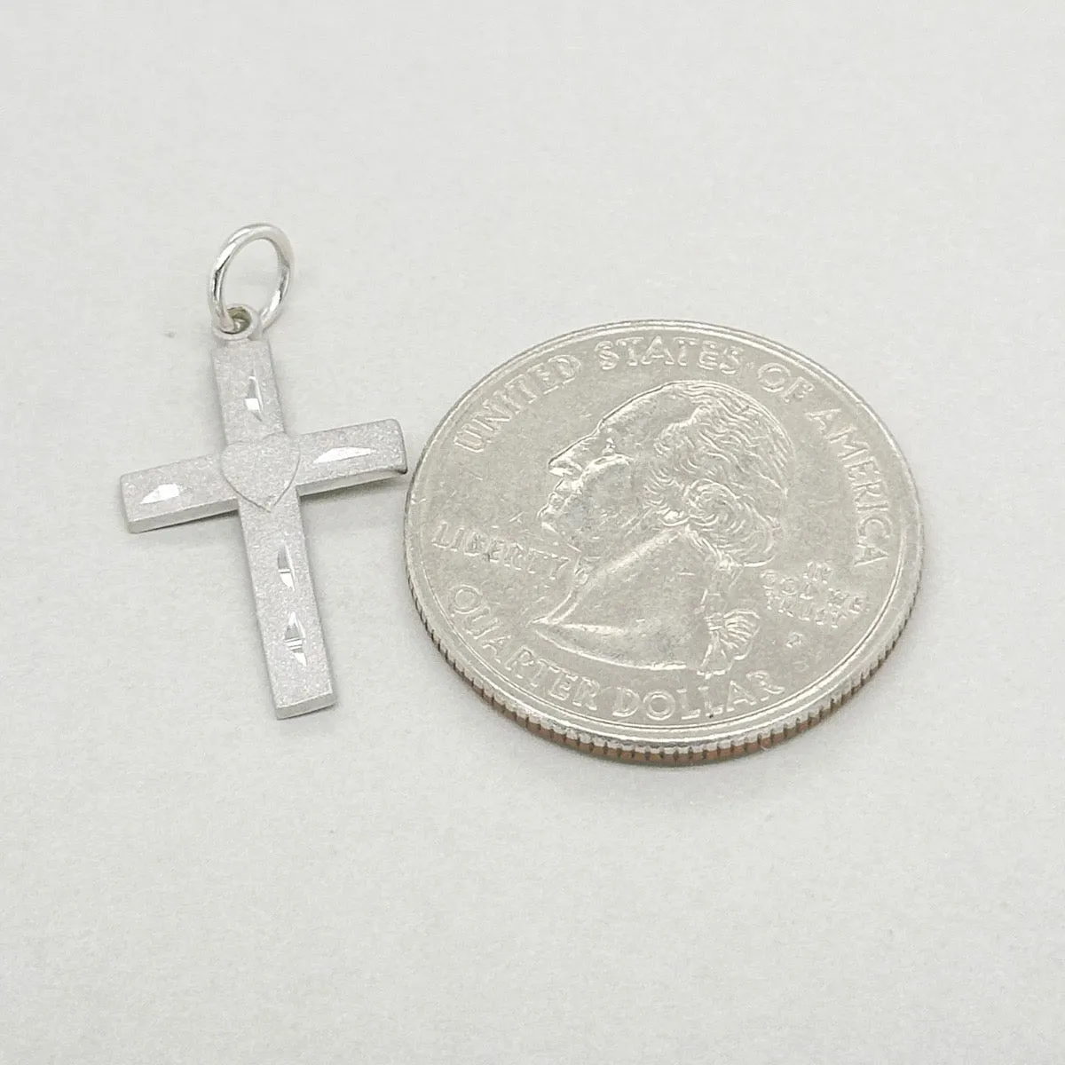 14K W Gold Textured Heart Cross Pendant