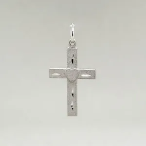 14K W Gold Textured Heart Cross Pendant
