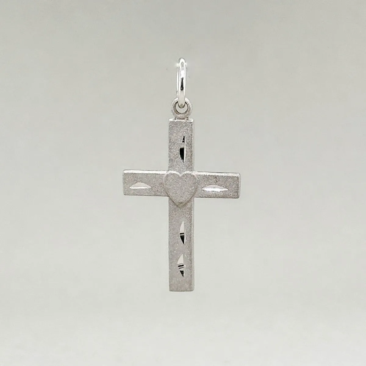14K W Gold Textured Heart Cross Pendant