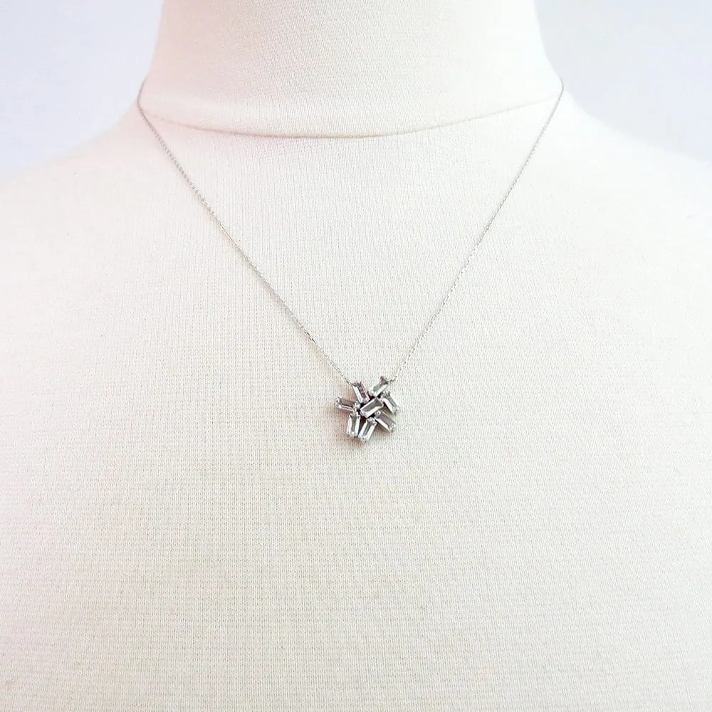 14k White Gold White Topaz Cluster Necklace