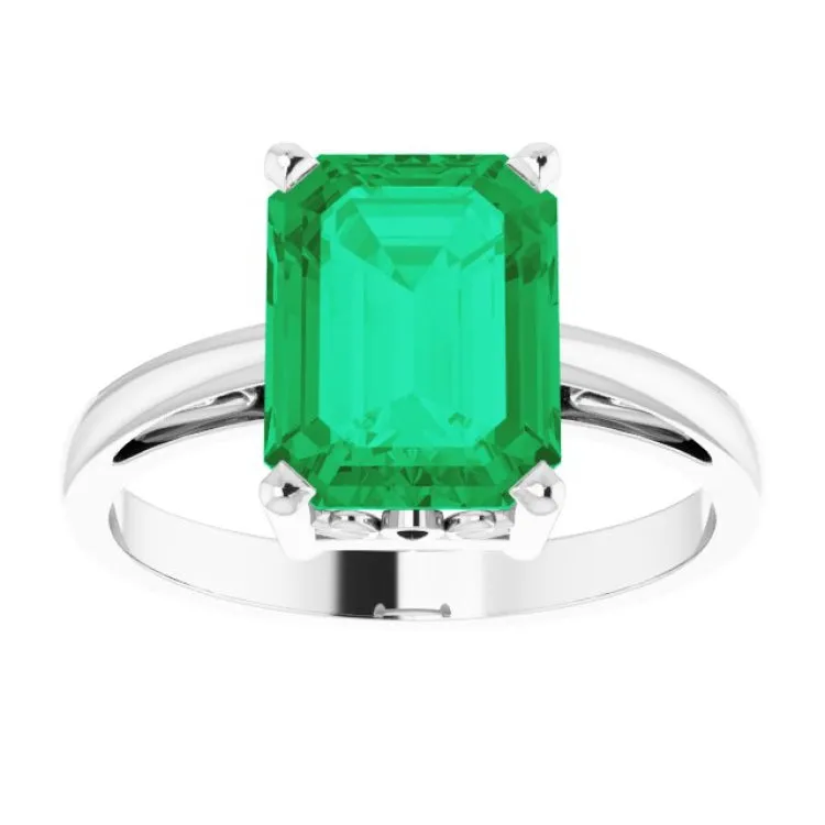 14K White Lab-Grown Emerald Scroll SettingÂ® Ring