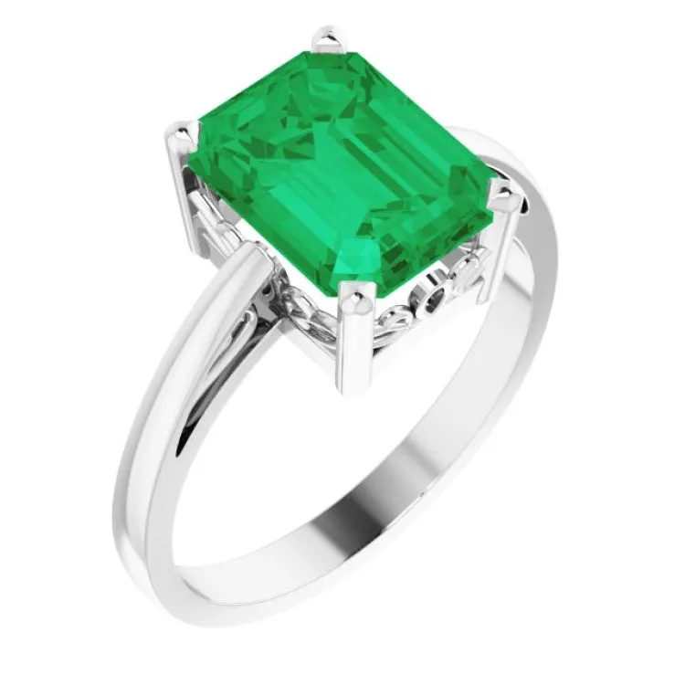 14K White Lab-Grown Emerald Scroll SettingÂ® Ring