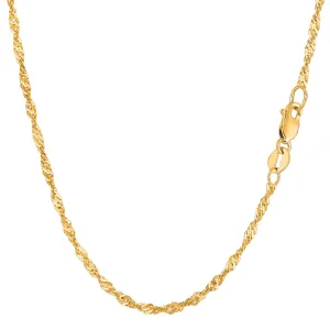14k Yellow Gold Singapore Chain Bracelet, 2.1mm, 7"