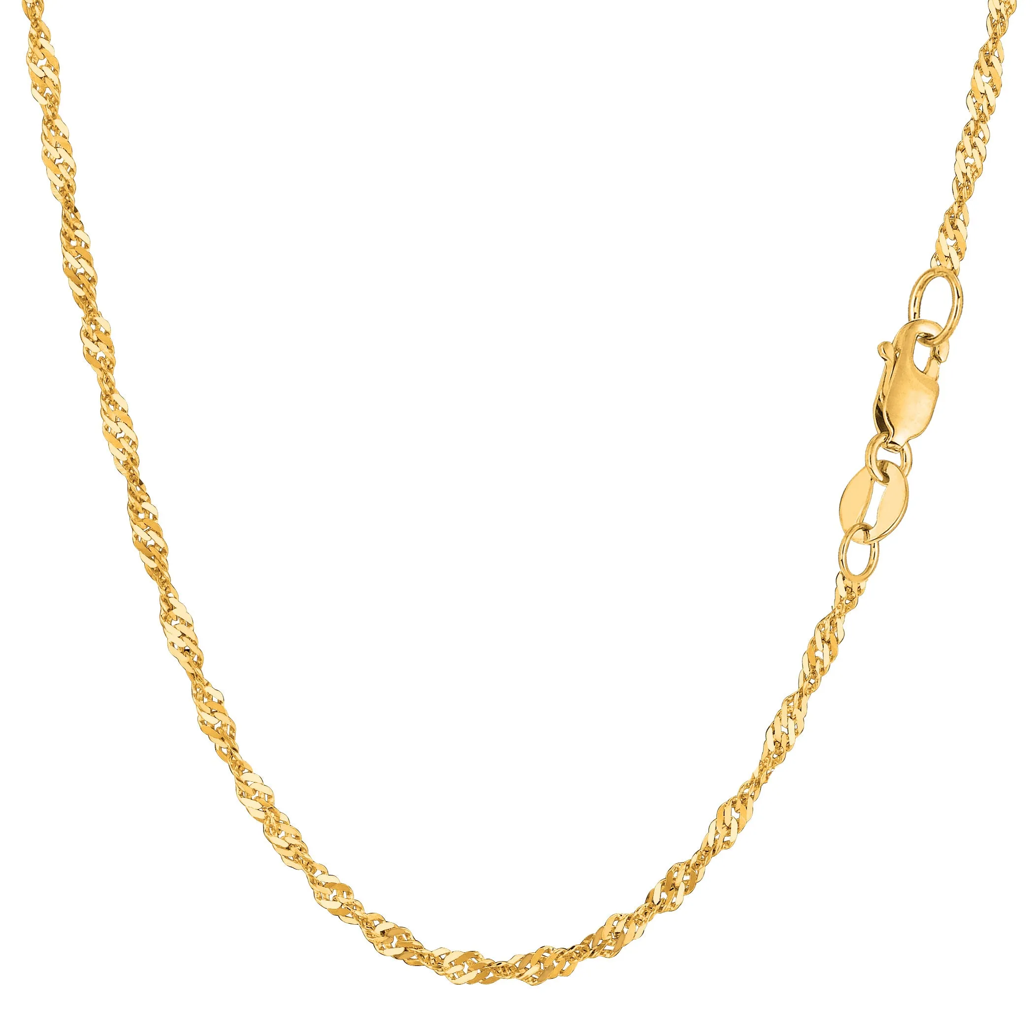 14k Yellow Gold Singapore Chain Bracelet, 2.1mm, 7"