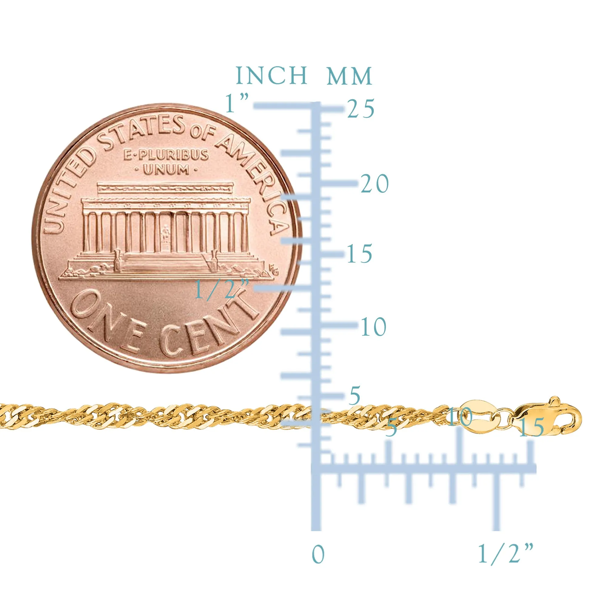 14k Yellow Gold Singapore Chain Bracelet, 2.1mm, 7"