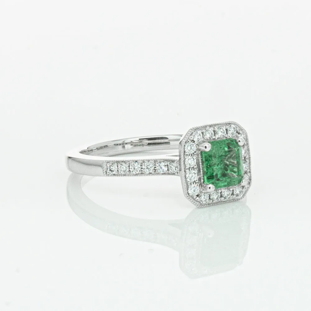 18ct White Gold .70ct Emerald & Diamond Mandalay Ring