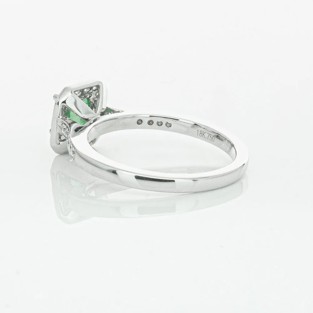 18ct White Gold .70ct Emerald & Diamond Mandalay Ring