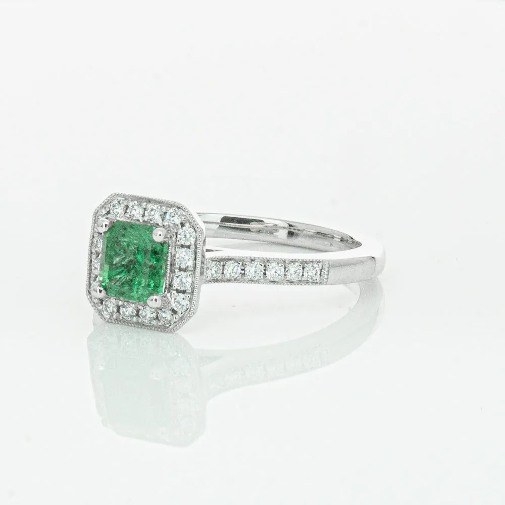 18ct White Gold .70ct Emerald & Diamond Mandalay Ring