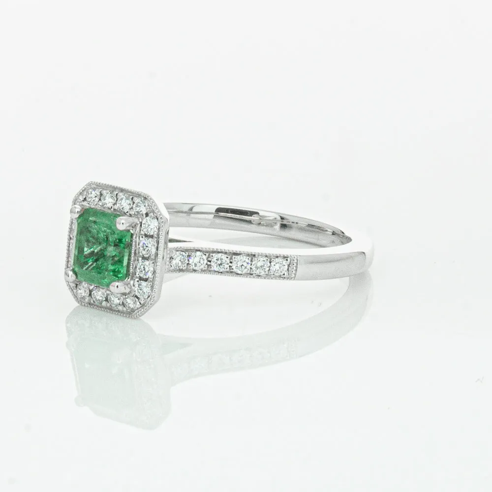 18ct White Gold .70ct Emerald & Diamond Mandalay Ring