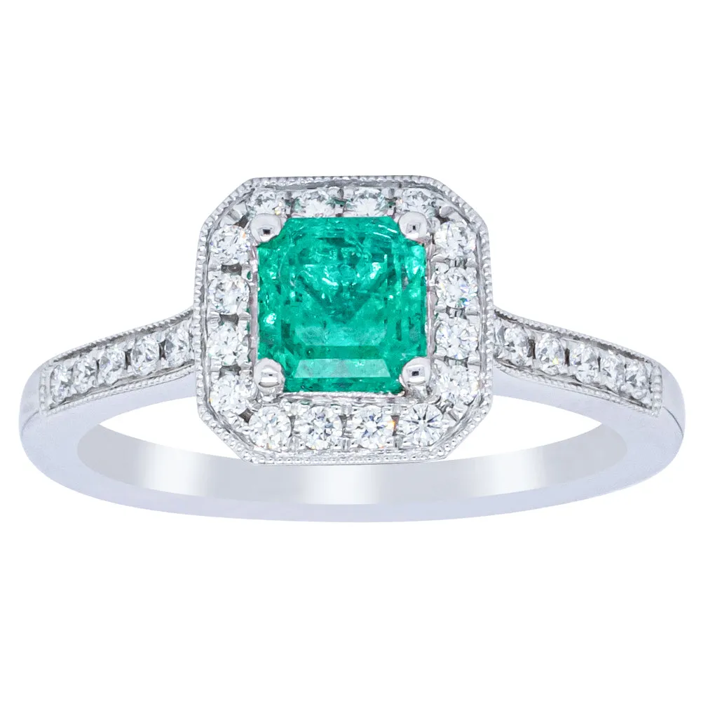 18ct White Gold .70ct Emerald & Diamond Mandalay Ring