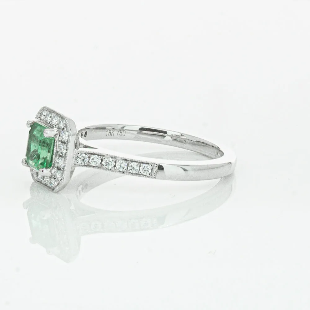 18ct White Gold .70ct Emerald & Diamond Mandalay Ring