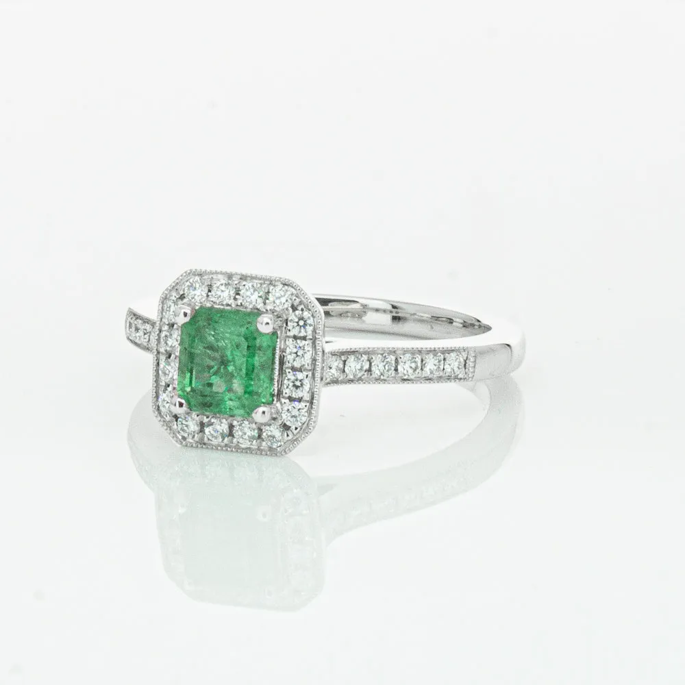 18ct White Gold .70ct Emerald & Diamond Mandalay Ring