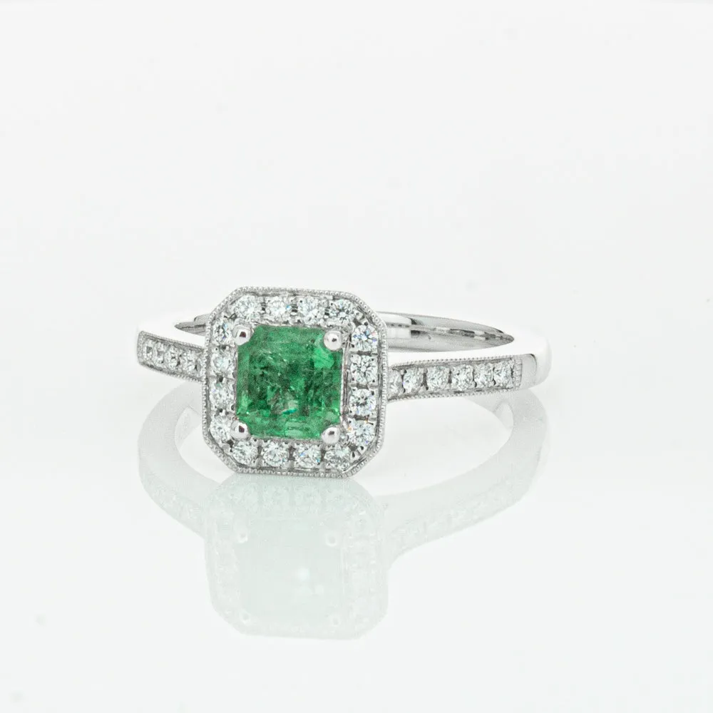 18ct White Gold .70ct Emerald & Diamond Mandalay Ring