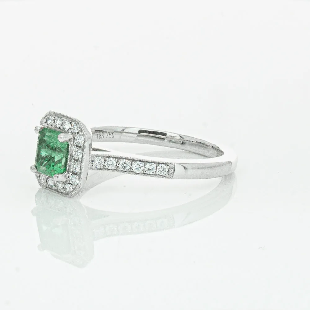 18ct White Gold .70ct Emerald & Diamond Mandalay Ring