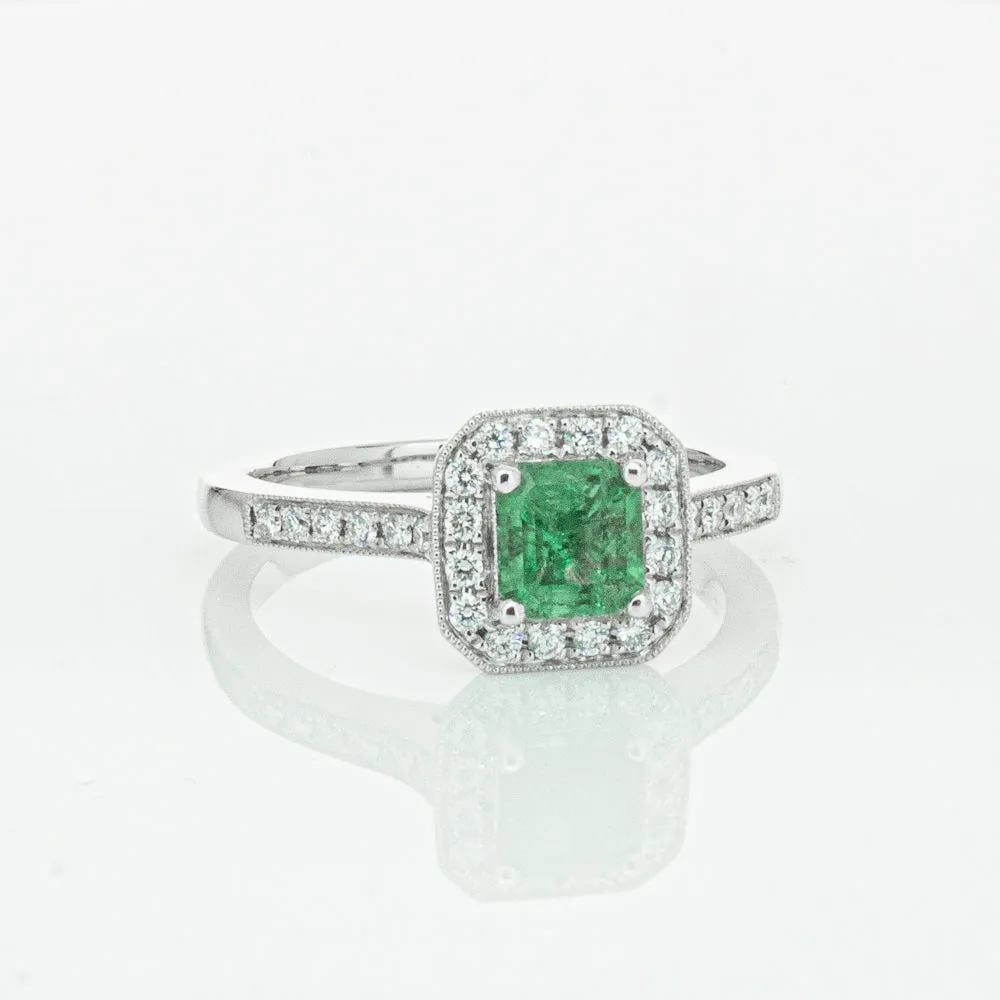 18ct White Gold .70ct Emerald & Diamond Mandalay Ring