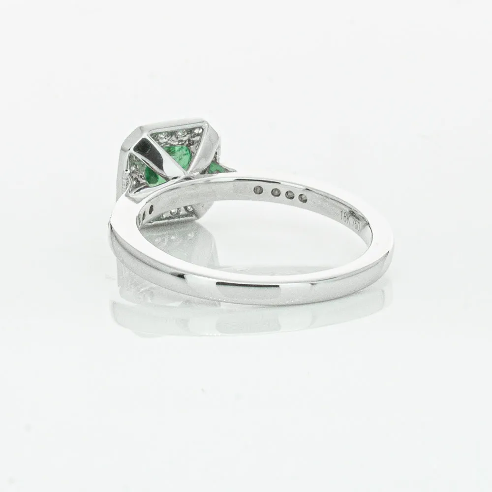 18ct White Gold .70ct Emerald & Diamond Mandalay Ring