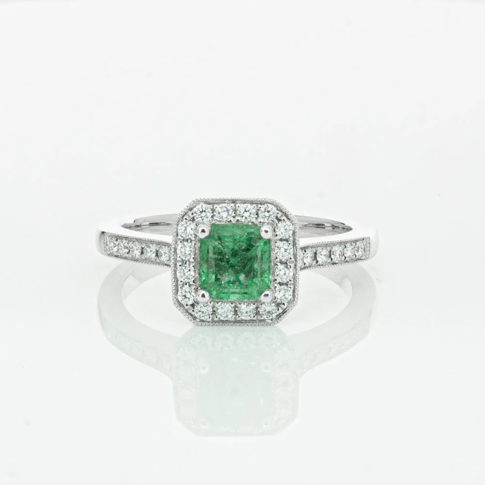 18ct White Gold .70ct Emerald & Diamond Mandalay Ring