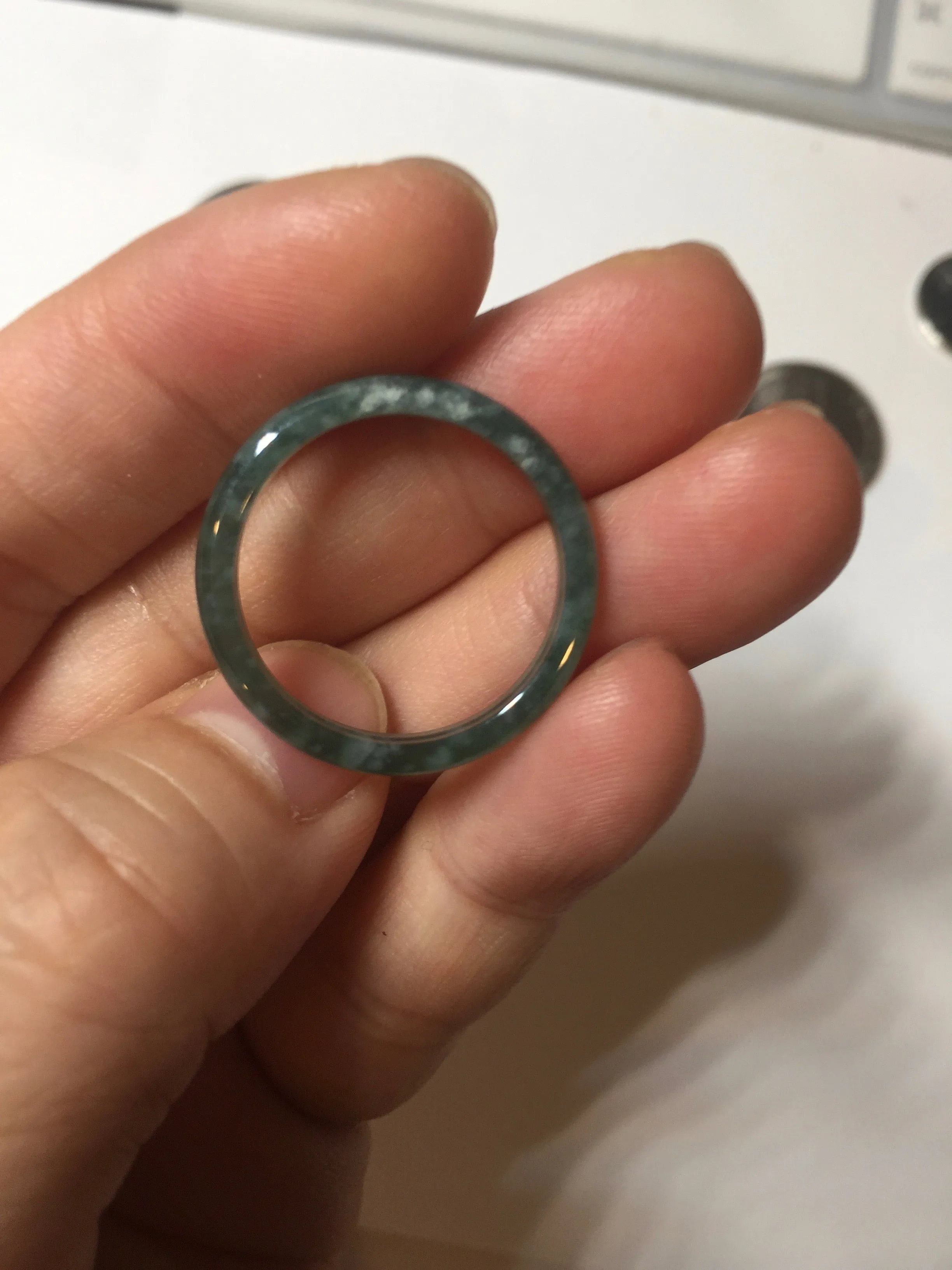 19.2mm size 9 1/4 100% natural type A icy watery green/blue slim style Guatemala jadeite jade band ring group  BP71