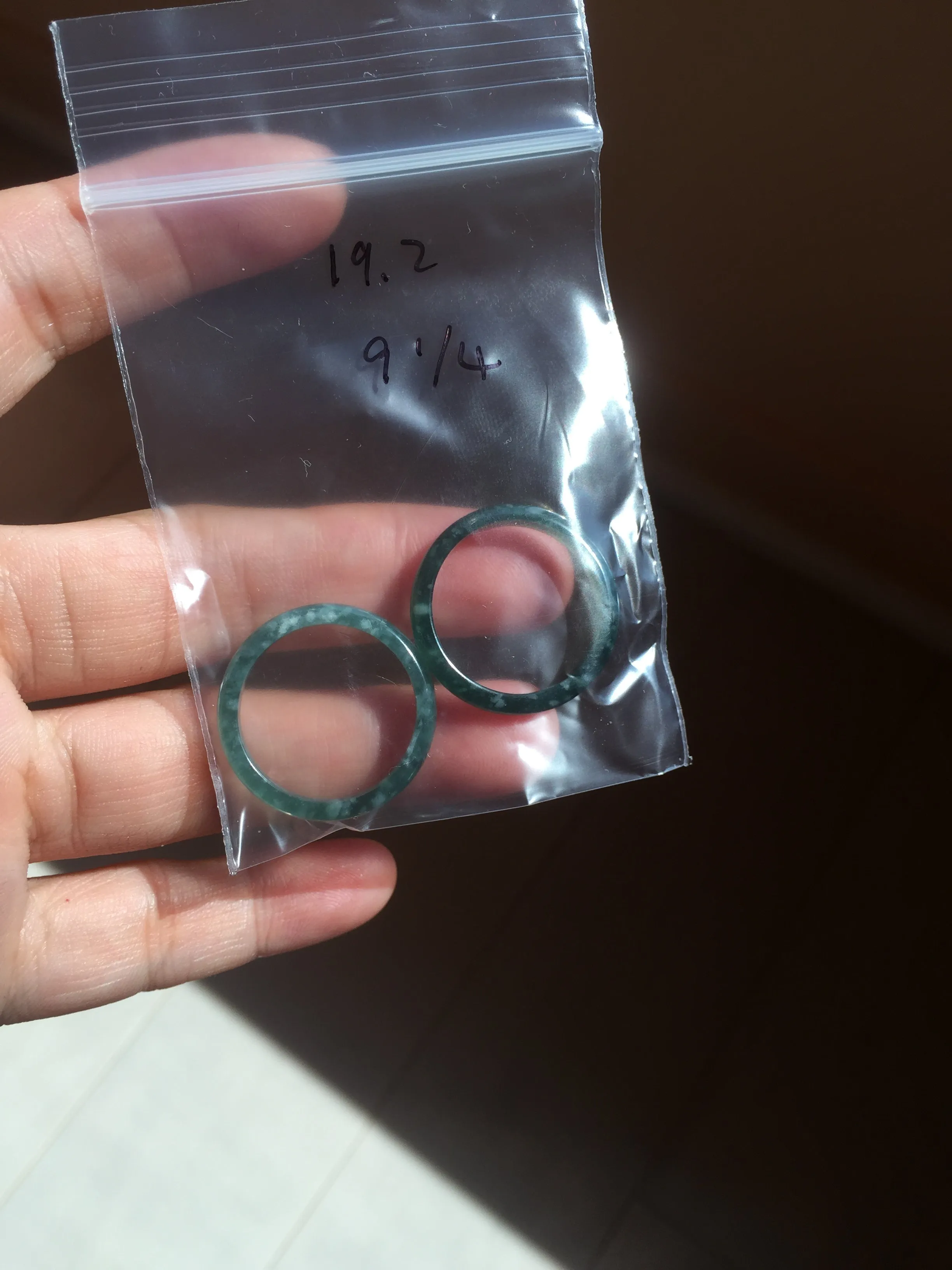 19.2mm size 9 1/4 100% natural type A icy watery green/blue slim style Guatemala jadeite jade band ring group  BP71