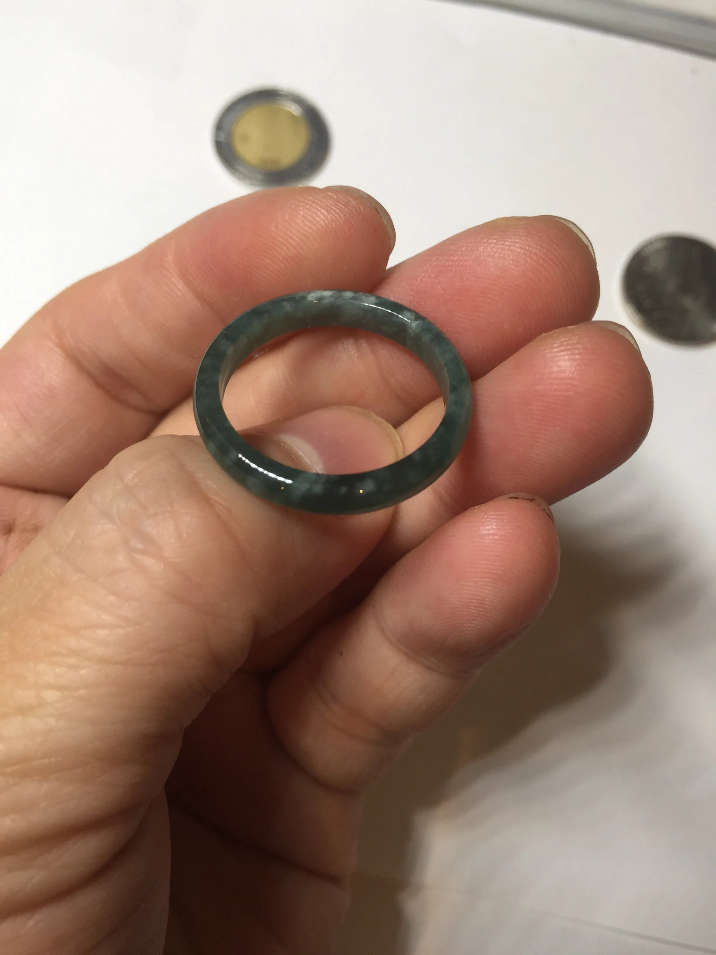 19.2mm size 9 1/4 100% natural type A icy watery green/blue slim style Guatemala jadeite jade band ring group  BP71