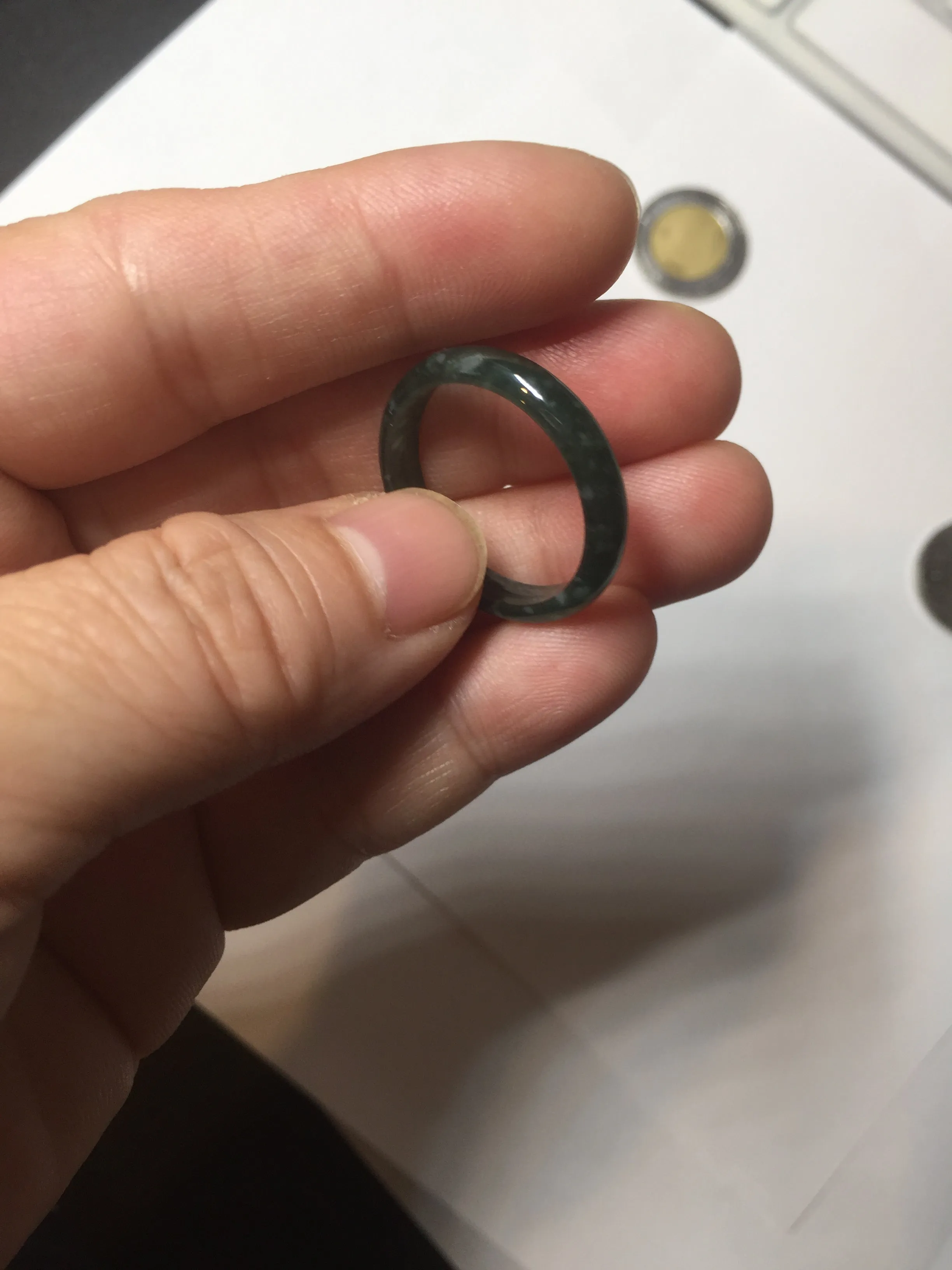 19.2mm size 9 1/4 100% natural type A icy watery green/blue slim style Guatemala jadeite jade band ring group  BP71