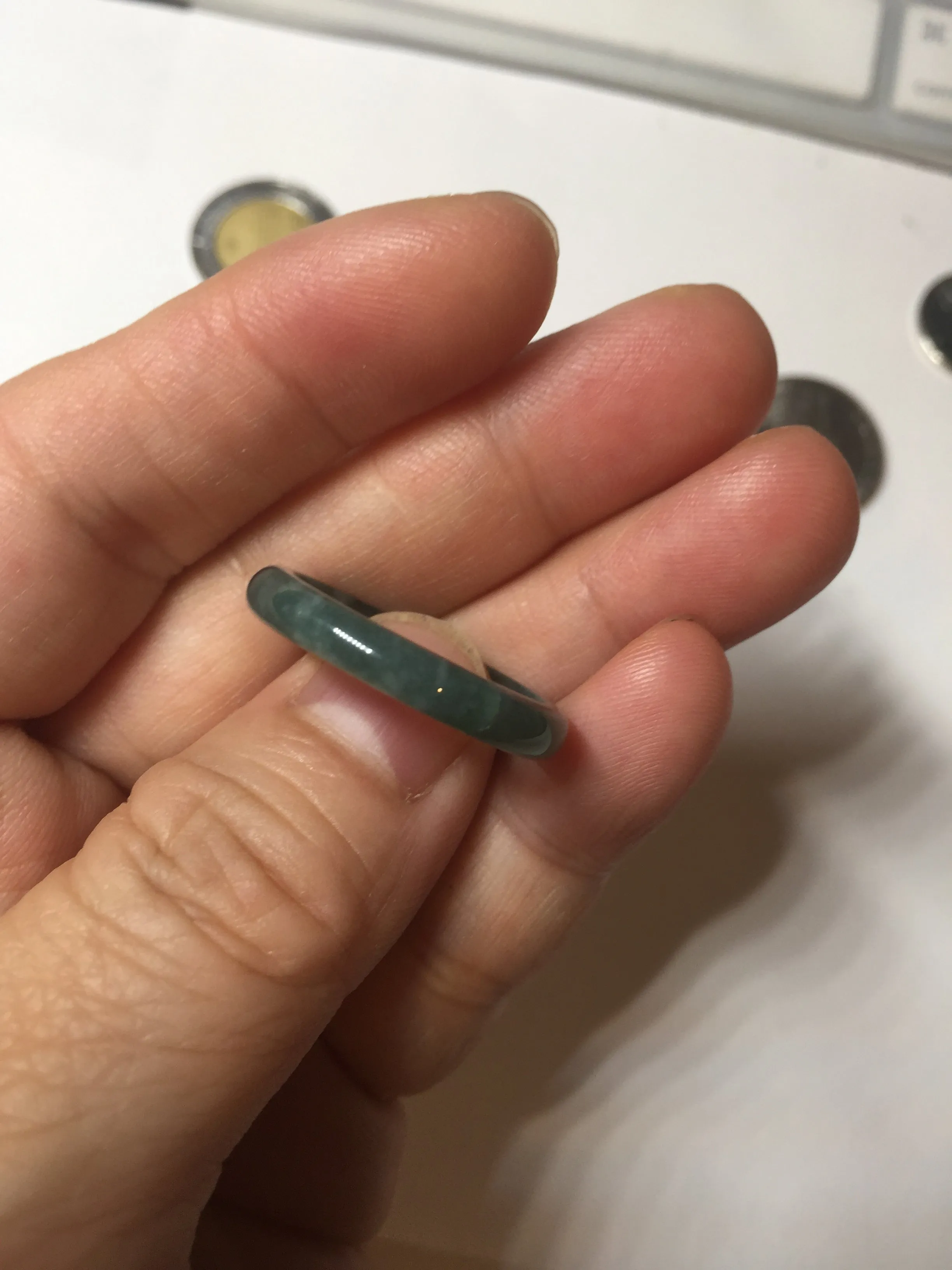 19.2mm size 9 1/4 100% natural type A icy watery green/blue slim style Guatemala jadeite jade band ring group  BP71