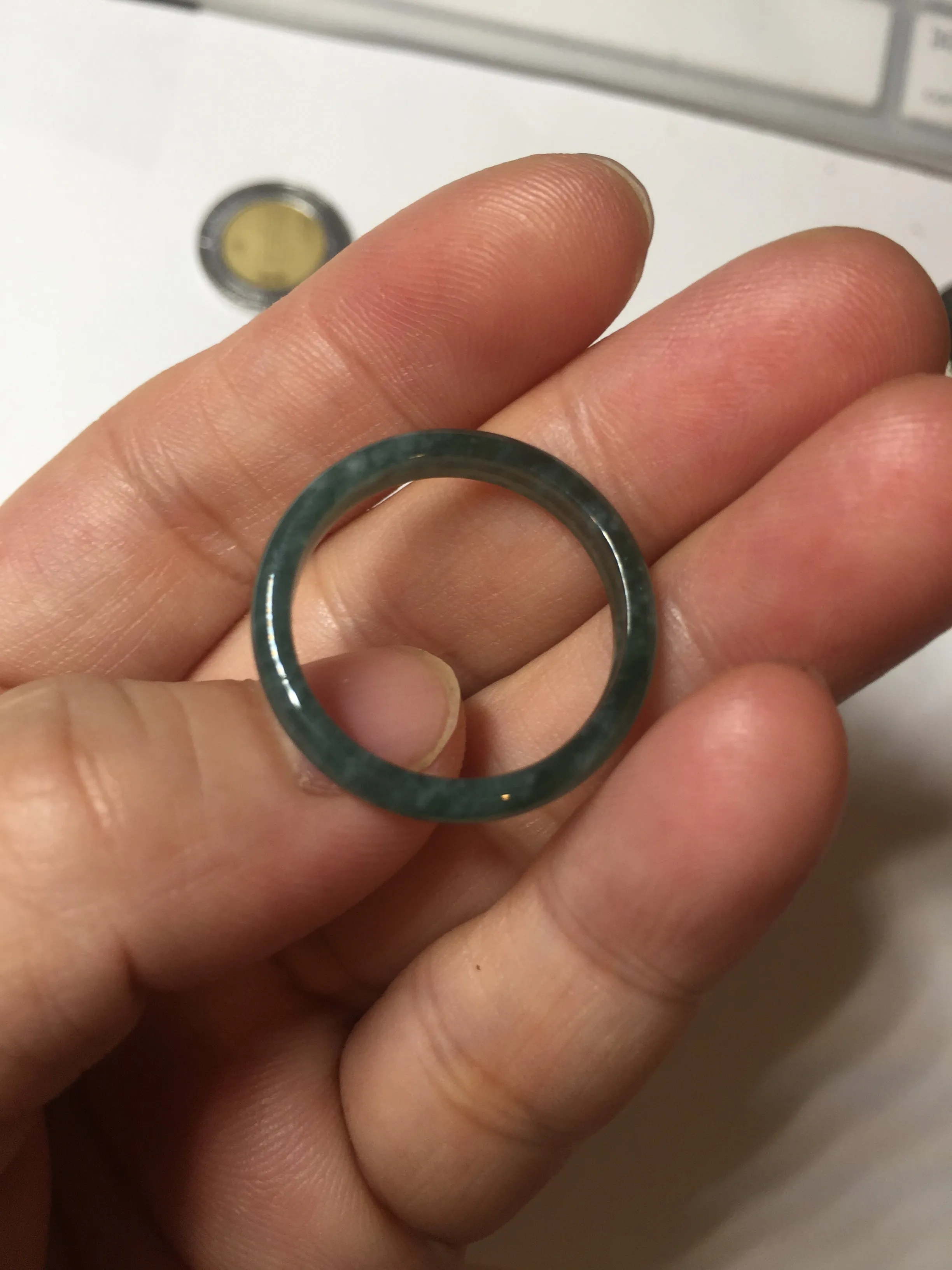 19.2mm size 9 1/4 100% natural type A icy watery green/blue slim style Guatemala jadeite jade band ring group  BP71