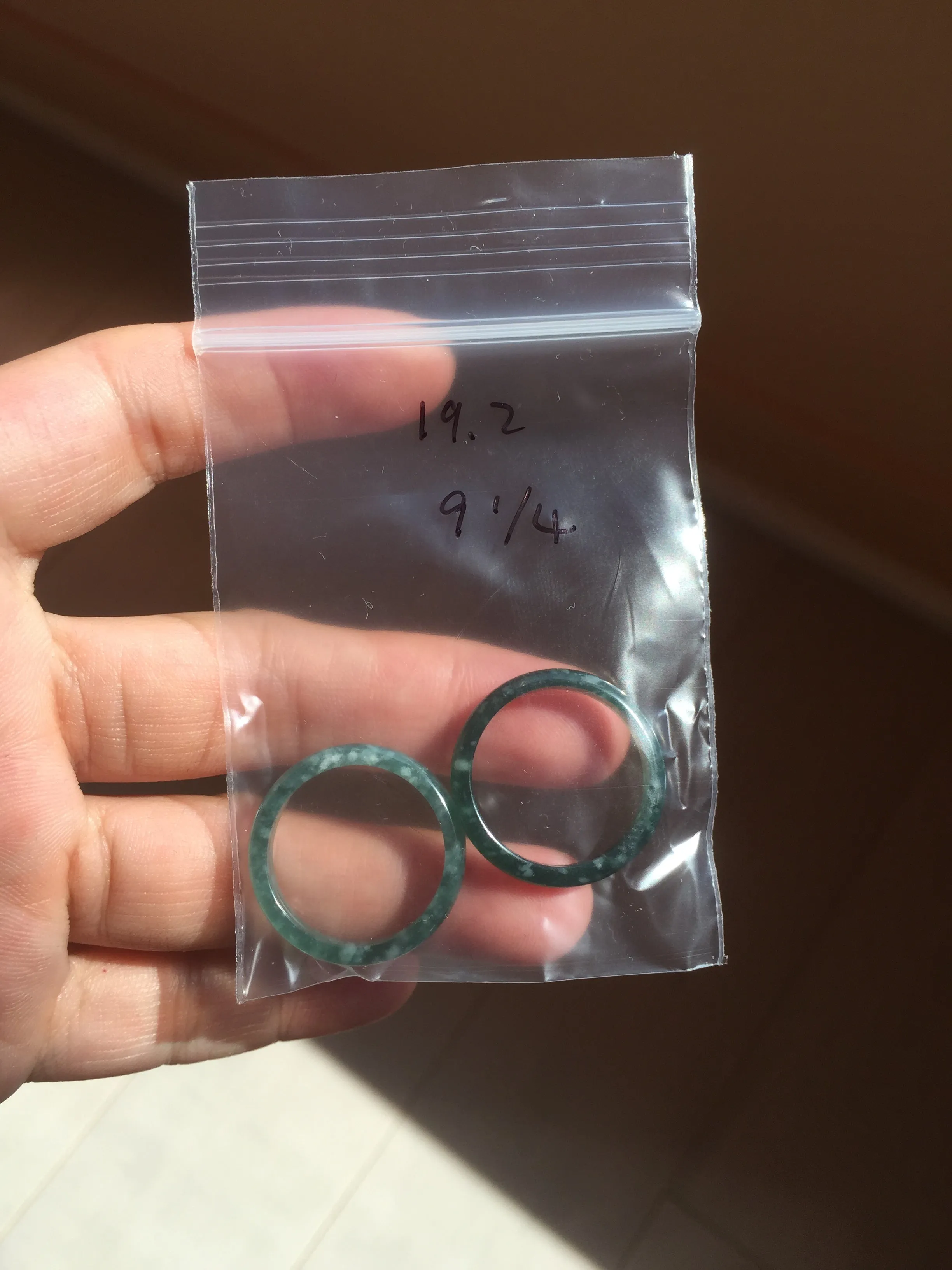19.2mm size 9 1/4 100% natural type A icy watery green/blue slim style Guatemala jadeite jade band ring group  BP71
