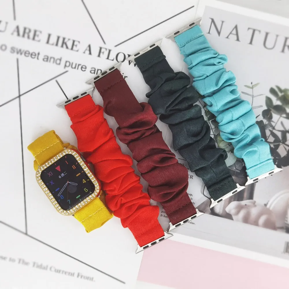 2in1 Scrunchie Elastic Strap   Case Series 6 5 4 Smart Watch Wristband