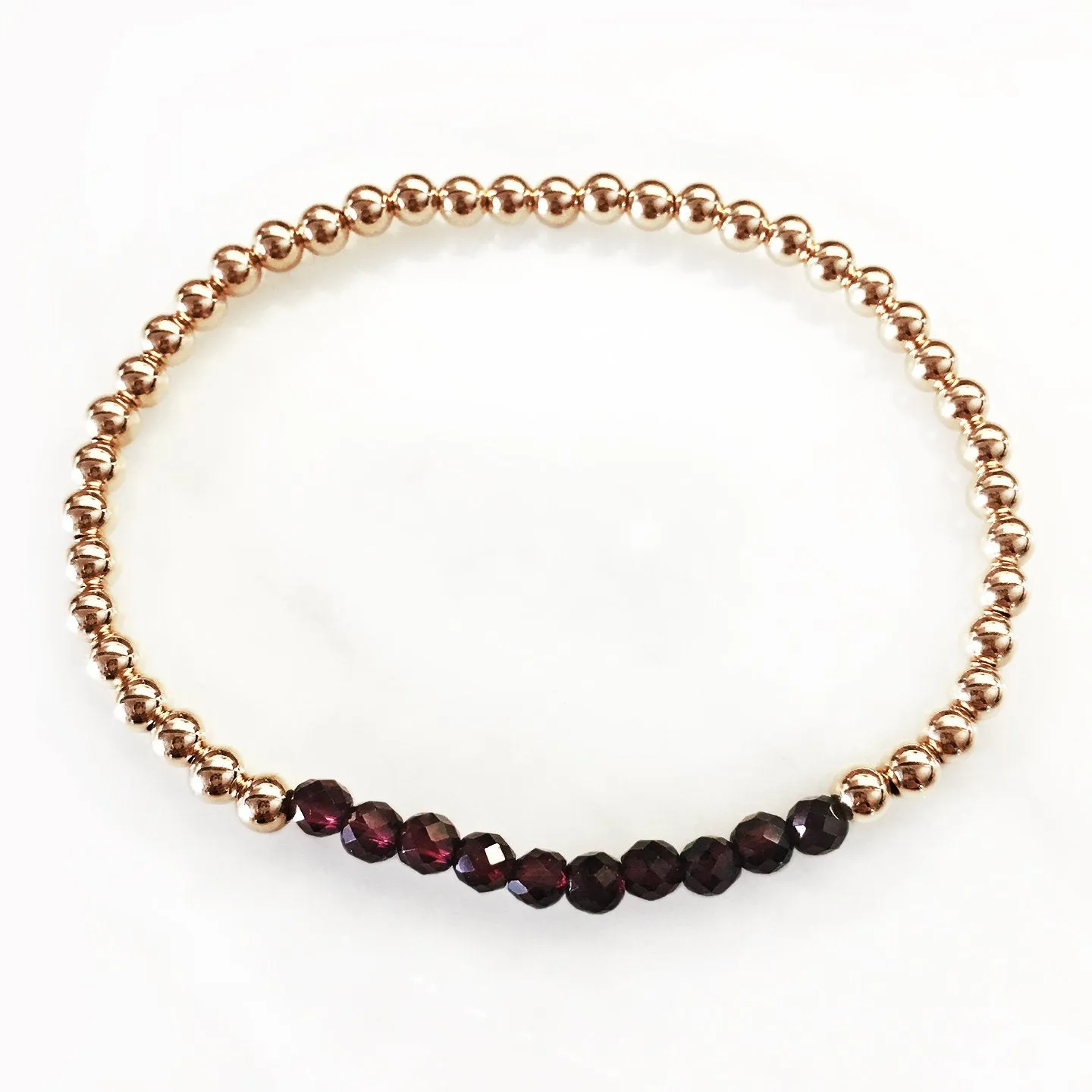 4mm Beaded Bracelet with a Row of Garnet Gemstones