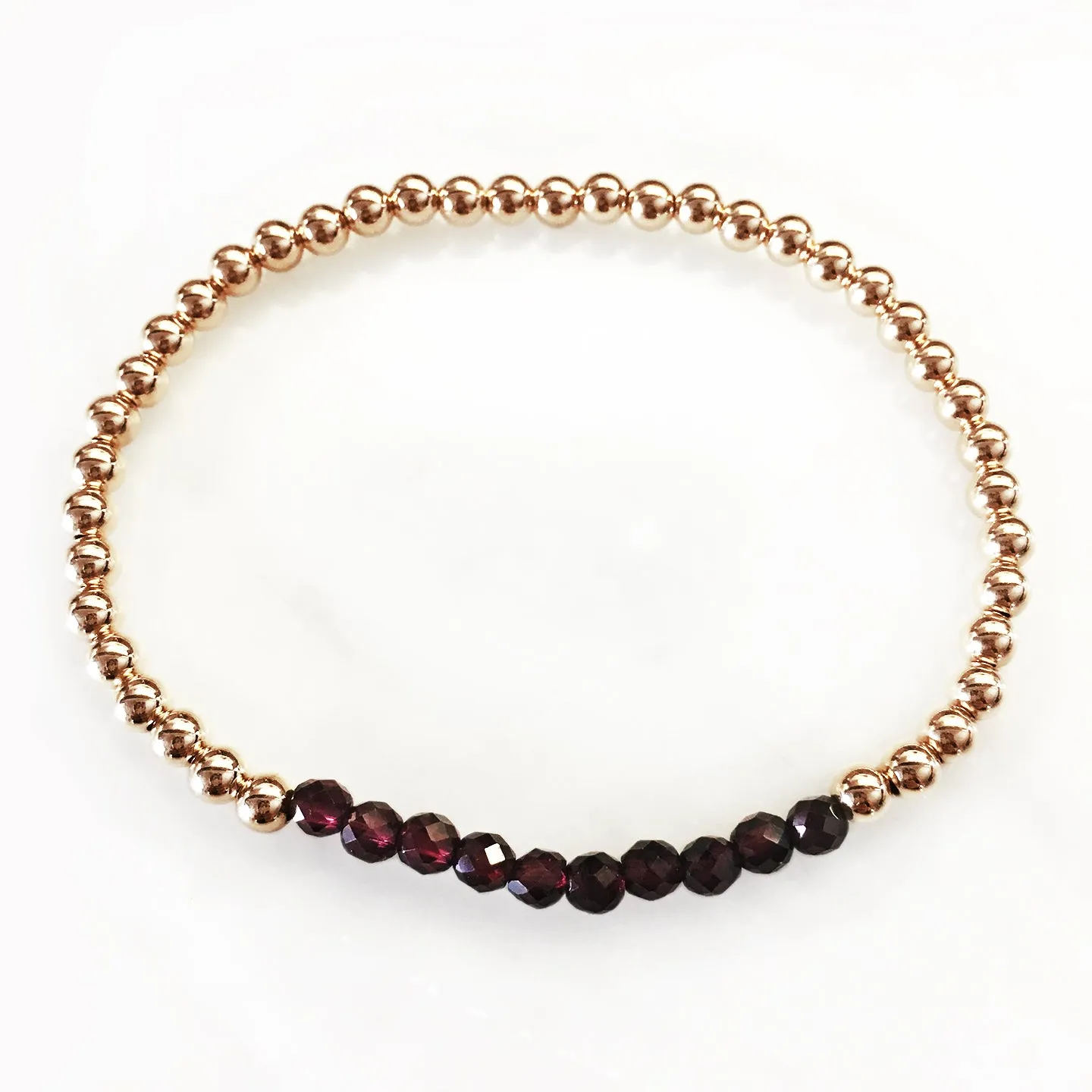 4mm Beaded Bracelet with a Row of Garnet Gemstones