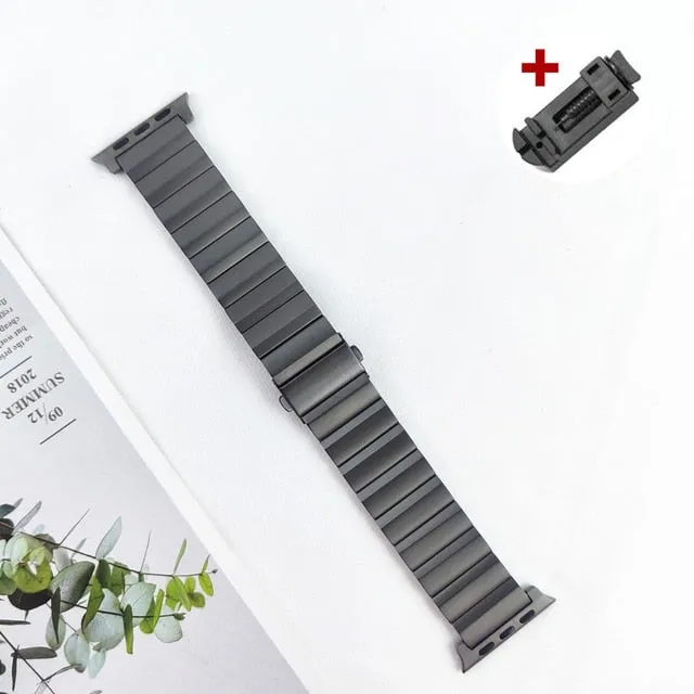 50％ Off | Luxury Titanium Band For Apple Watch Ultra 49mm 45 41 44 38 40 42MM Men Business Strap For iWatch Series 8 7 6 SE 5 4 3 Bracelet