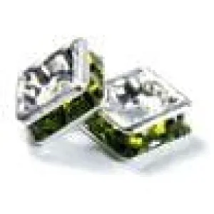 6mm Silver Plate Squaredell - Olivine (Sold by the piece)