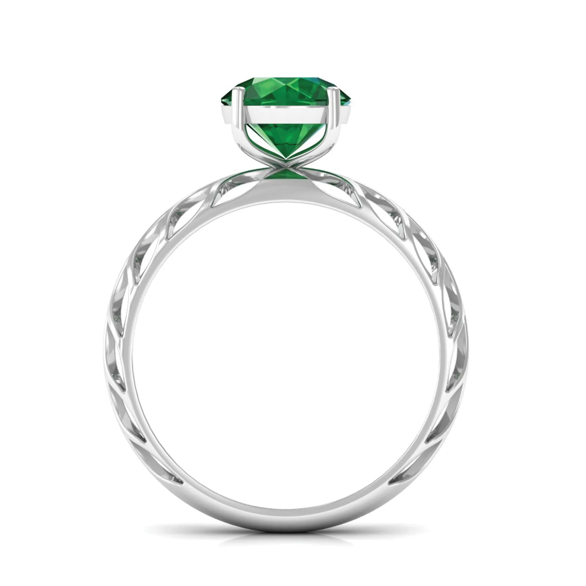 8 MM Round Created Emerald Solitaire Engagement Ring with Gold Filigree Details