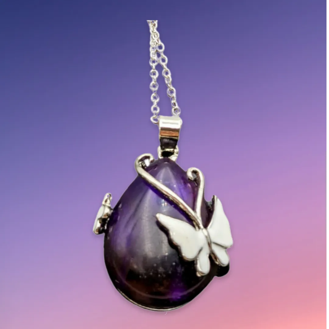 925 Sterling Silver Plated, Amethyst Butterfly 18" Necklace