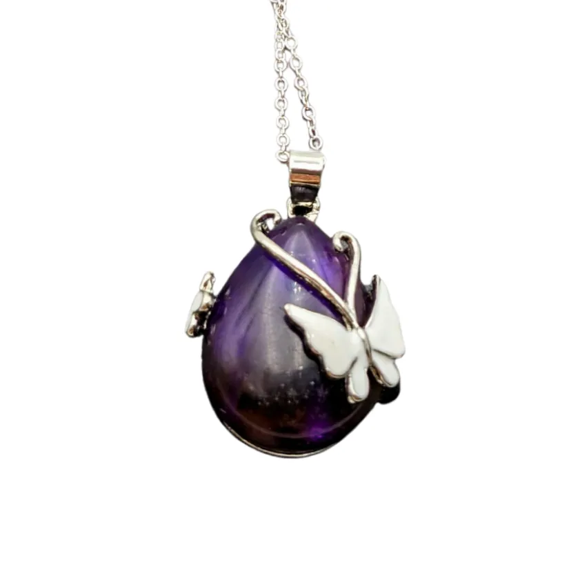 925 Sterling Silver Plated, Amethyst Butterfly 18" Necklace
