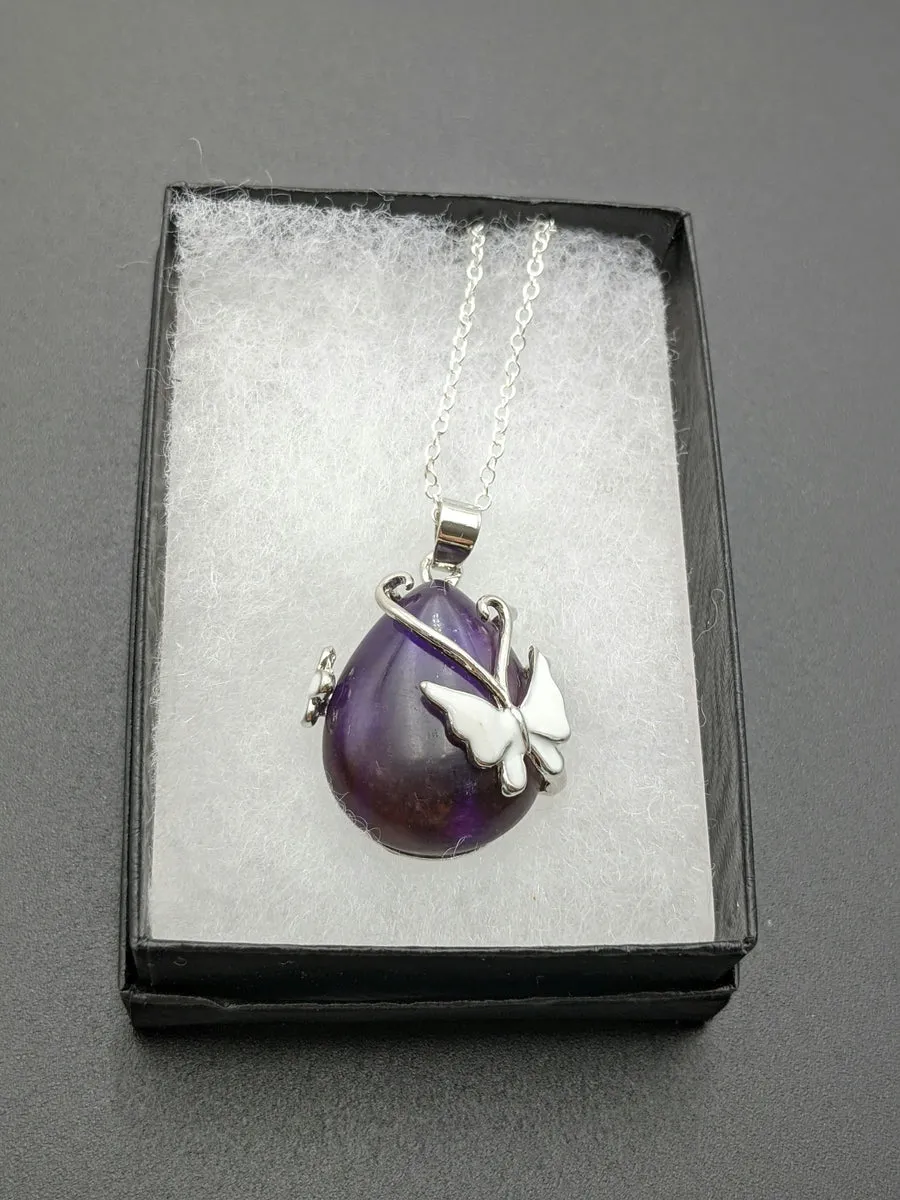 925 Sterling Silver Plated, Amethyst Butterfly 18" Necklace