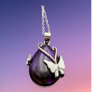 925 Sterling Silver Plated, Amethyst Butterfly 18" Necklace