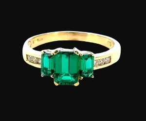 9ct Yellow Gold Synthetic Emerald and Diamond Ring