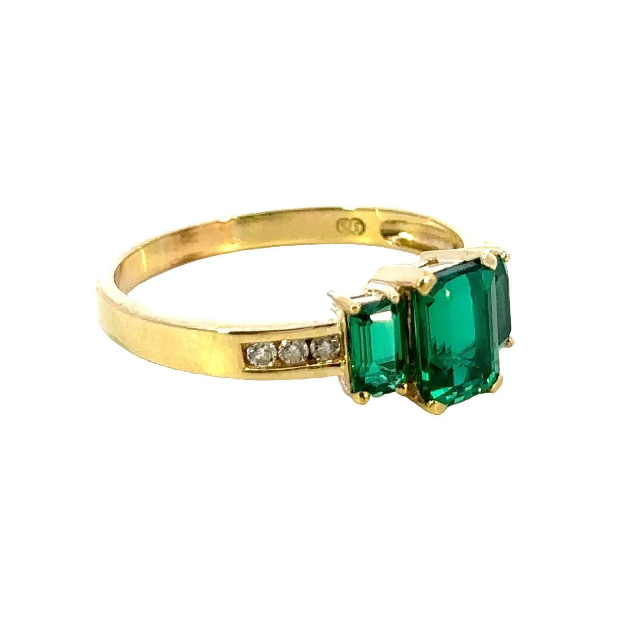 9ct Yellow Gold Synthetic Emerald and Diamond Ring