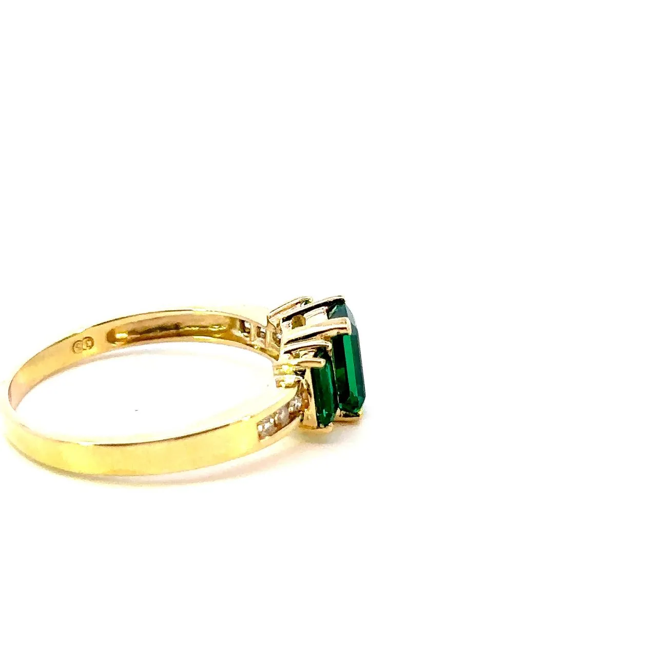 9ct Yellow Gold Synthetic Emerald and Diamond Ring