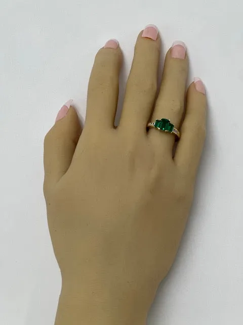 9ct Yellow Gold Synthetic Emerald and Diamond Ring
