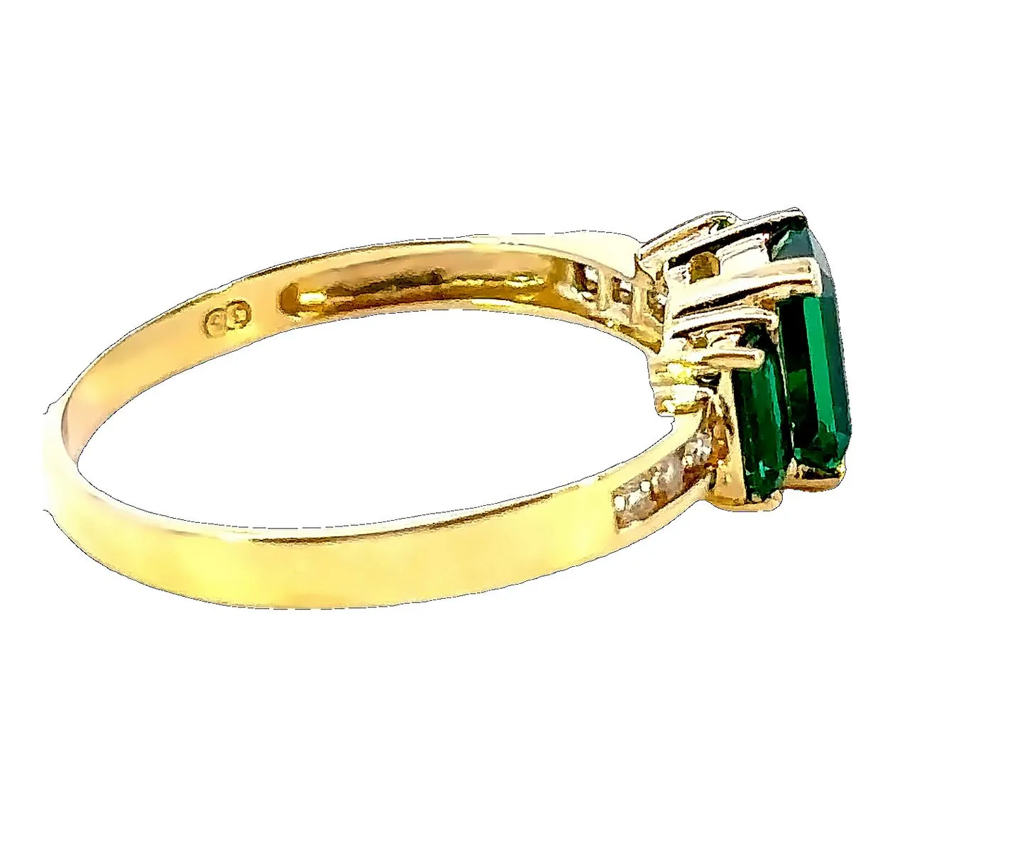 9ct Yellow Gold Synthetic Emerald and Diamond Ring