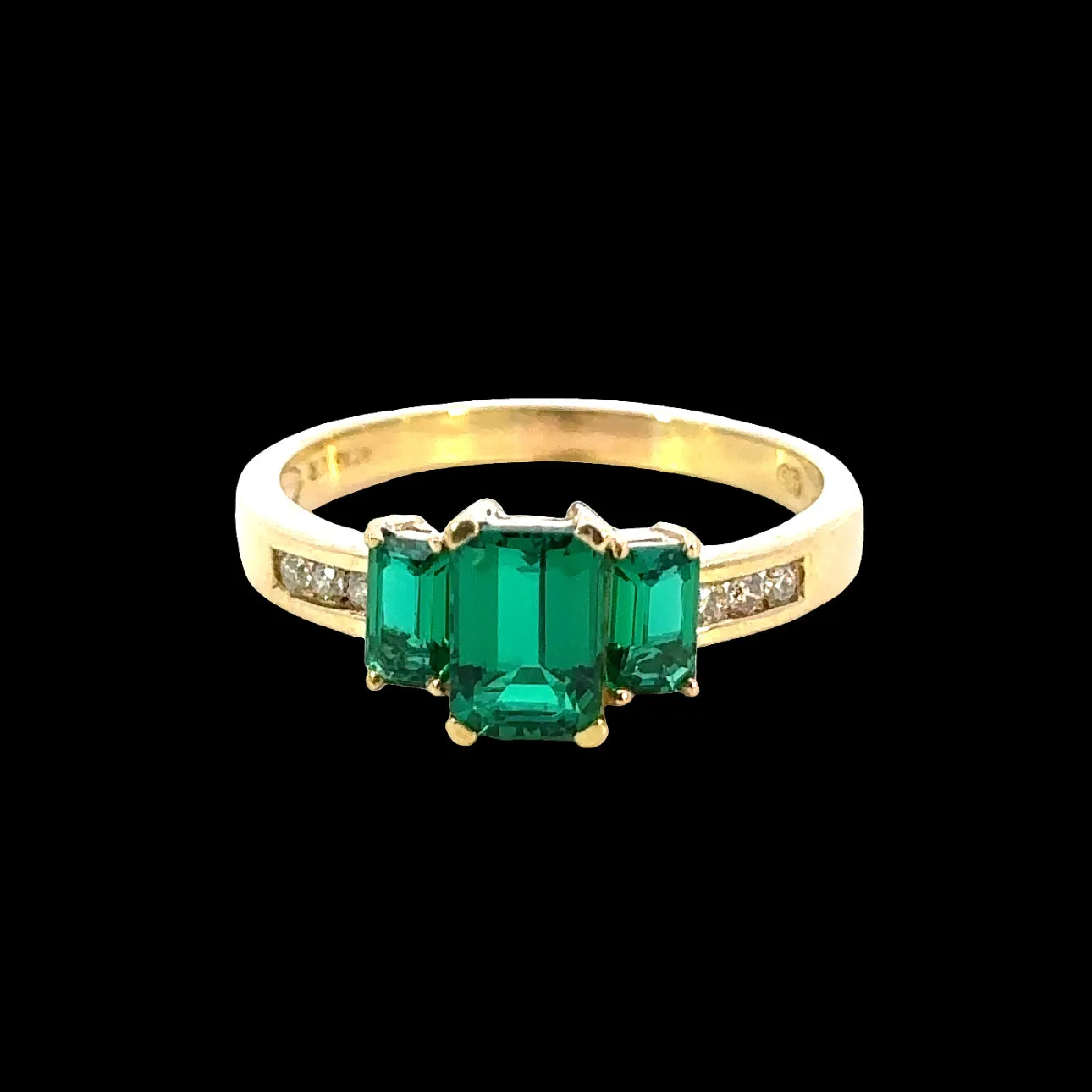 9ct Yellow Gold Synthetic Emerald and Diamond Ring