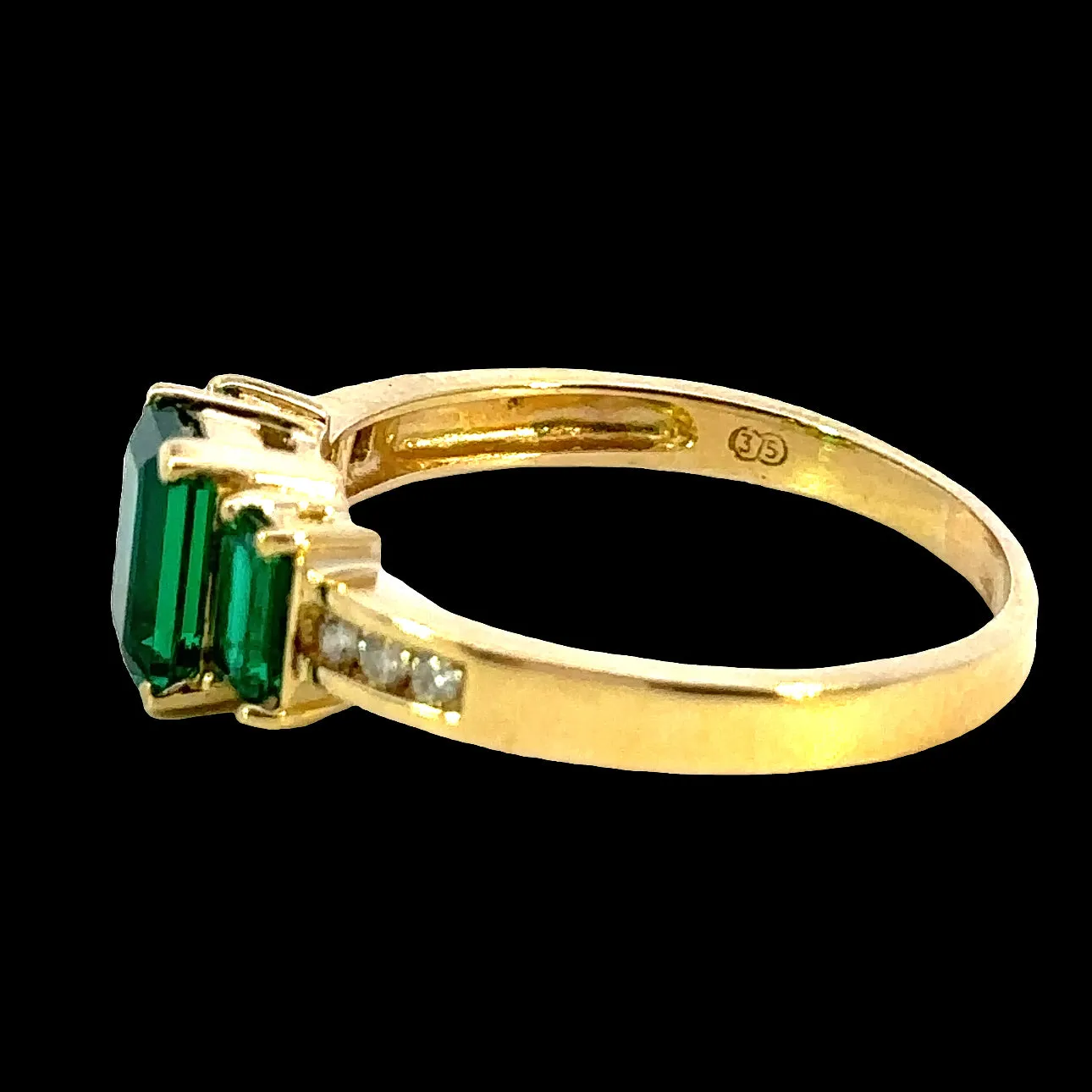 9ct Yellow Gold Synthetic Emerald and Diamond Ring